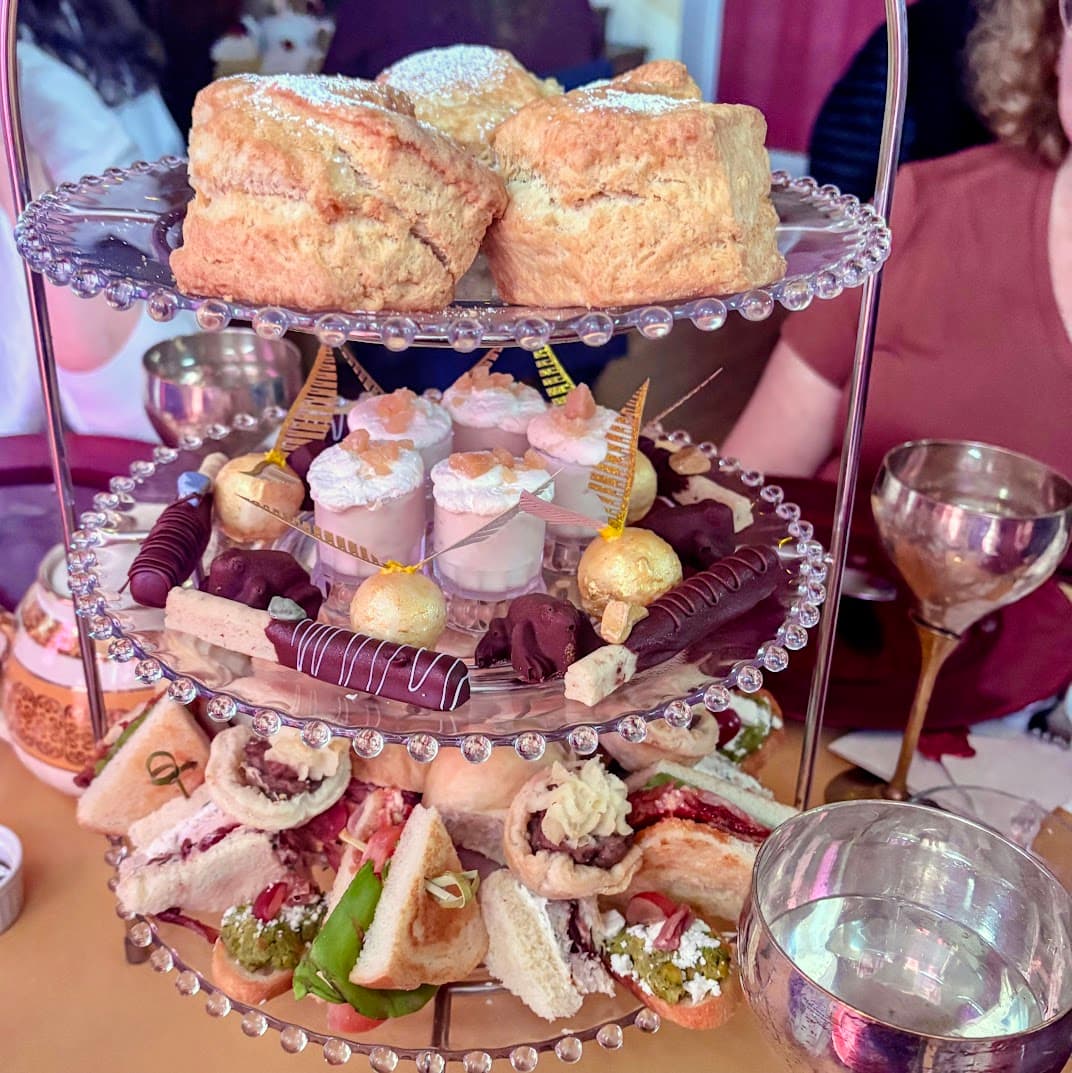 Elegant tea tier presentation with handcrafted treats