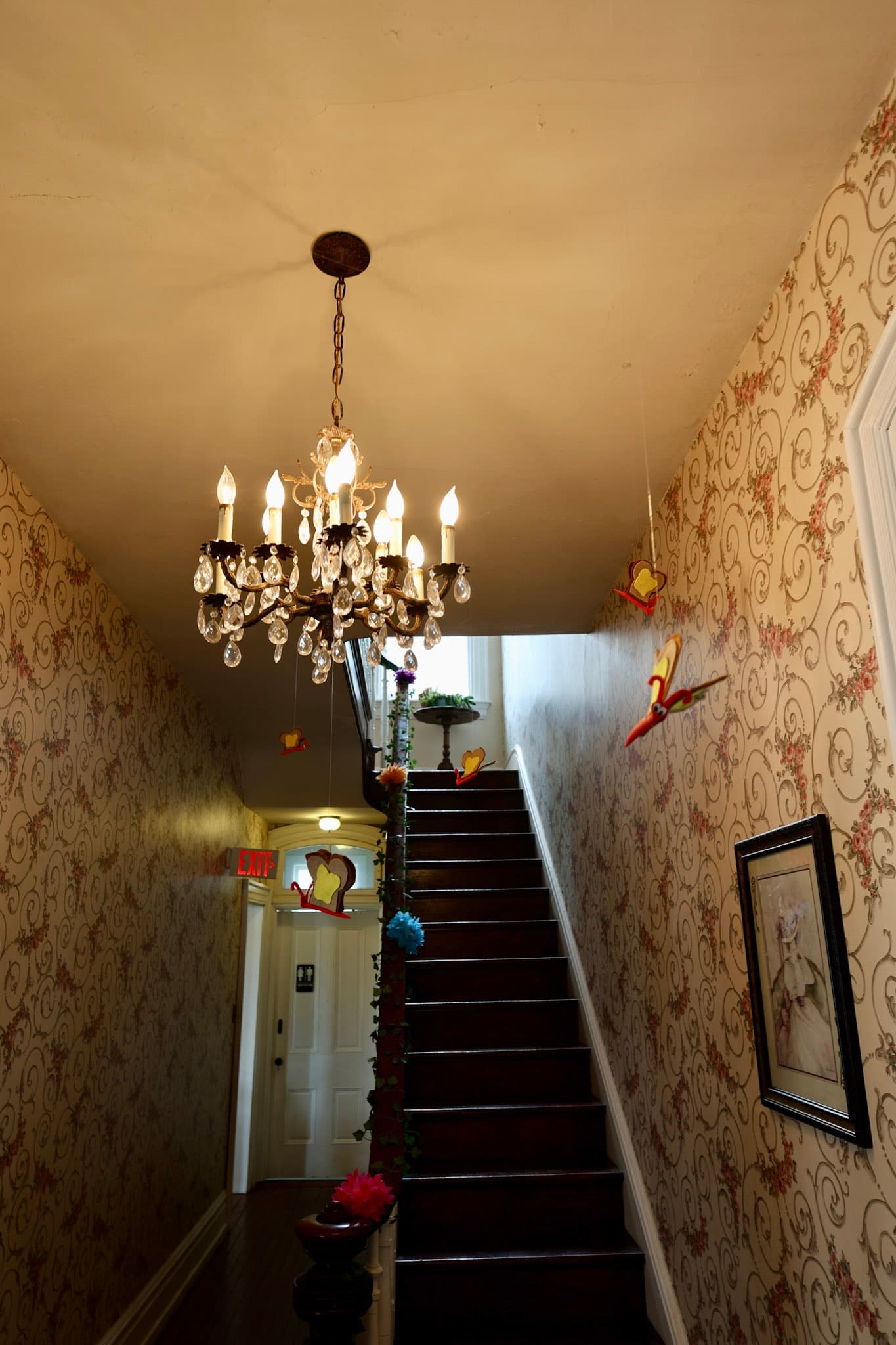Bread-and-butterflies floating through the staircase hallway