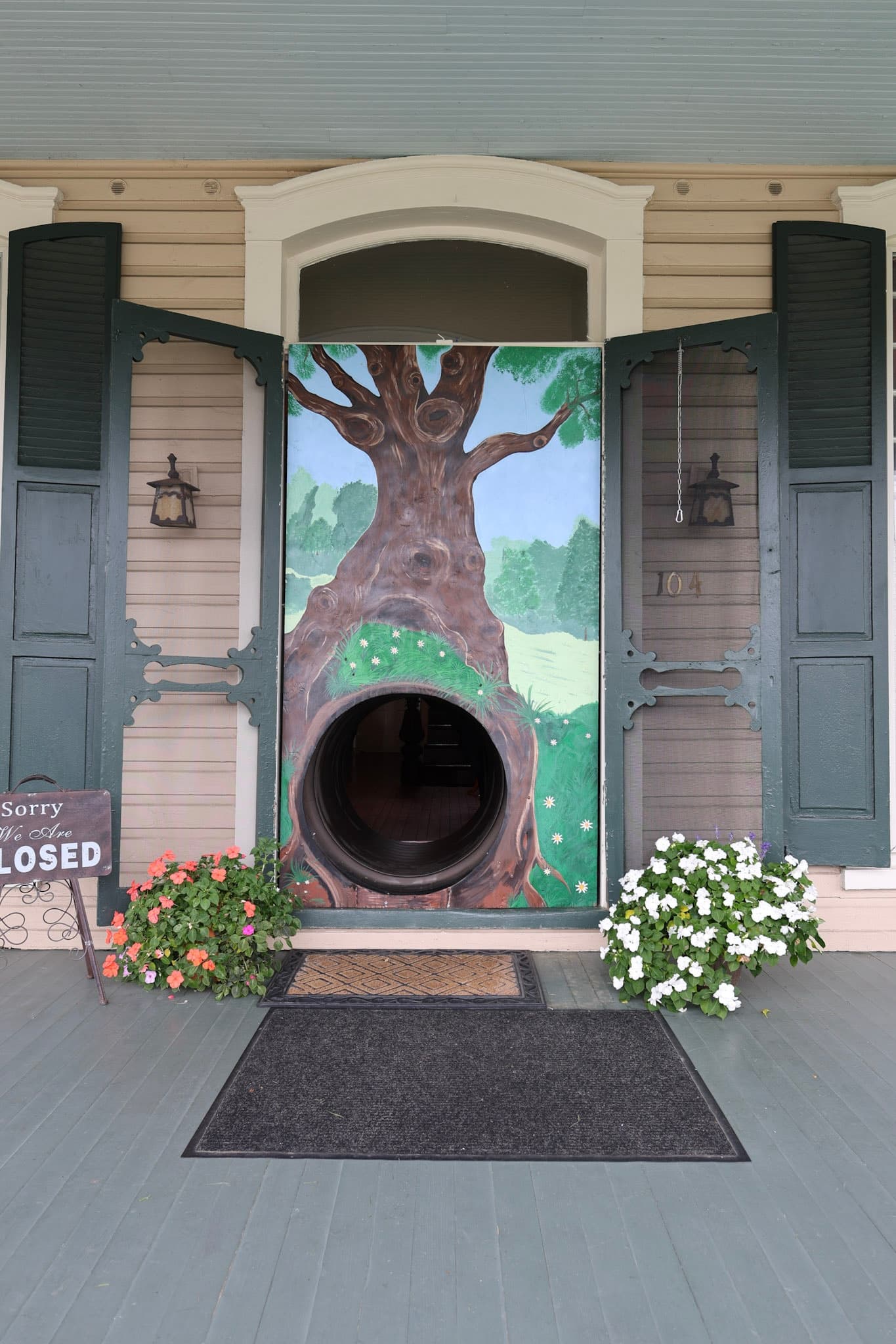 Rabbit hole entrance built over the front door of The Tea Trolley